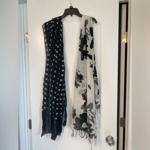 Black and Cream Boho Scarf Duo Polka Dot + Floral